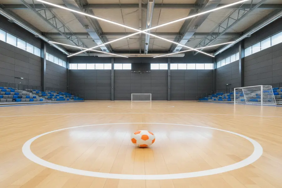Smooth futsal court with ball on centre spot