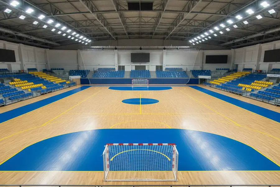 Indoor handball sports arena with goal markings
